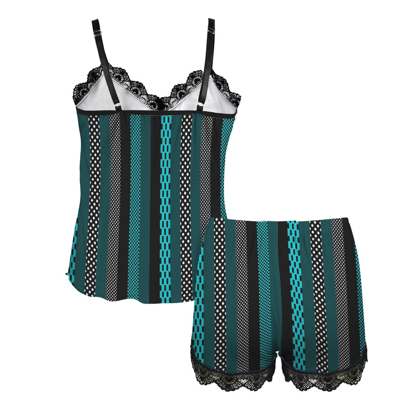 eclectic stripe print 3 Women's Lace Camisole Pajama Set