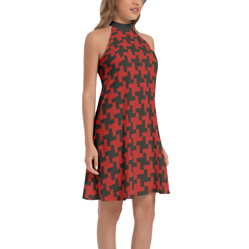 Tie Back Halter Neck Flared Dress