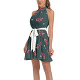 Ruffle Hem Belted Halter Dress