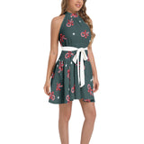 Ruffle Hem Belted Halter Dress