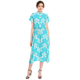Drawstring Waist A-line Flared Midi Dress