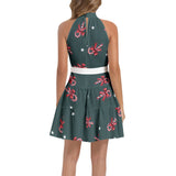 Ruffle Hem Belted Halter Dress