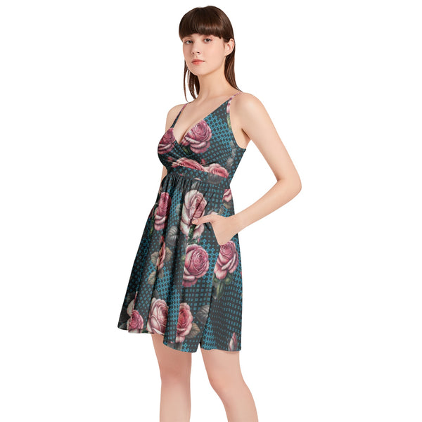 Spaghetti Strap Sleeveless Falred Hem Short Dress