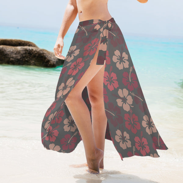 shades of red dress print Women's Long Knot Side Cover Up