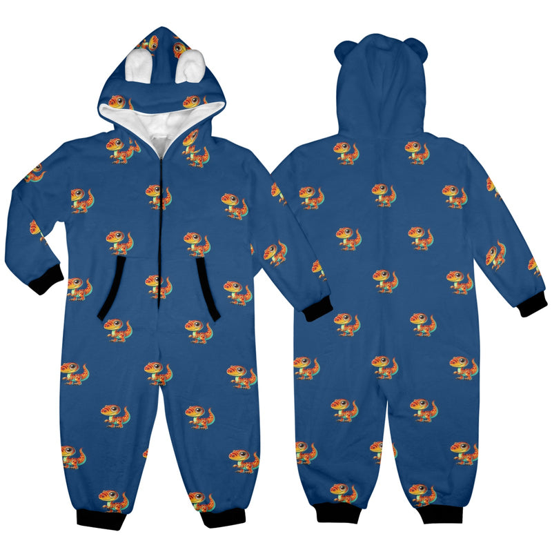 blue blue dinosaur print 10 One-Piece Zip up Hooded Pajamas for Little Kids