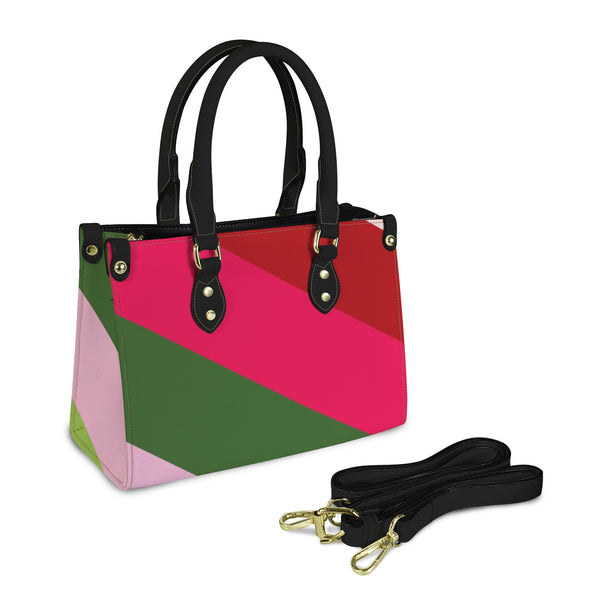 biased striped raspberry PU Leather Handbag-Small (Model 1747)