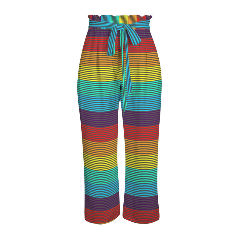 spectral print 2 Strappy Elastic Waist Wide Leg Pants with Pockets