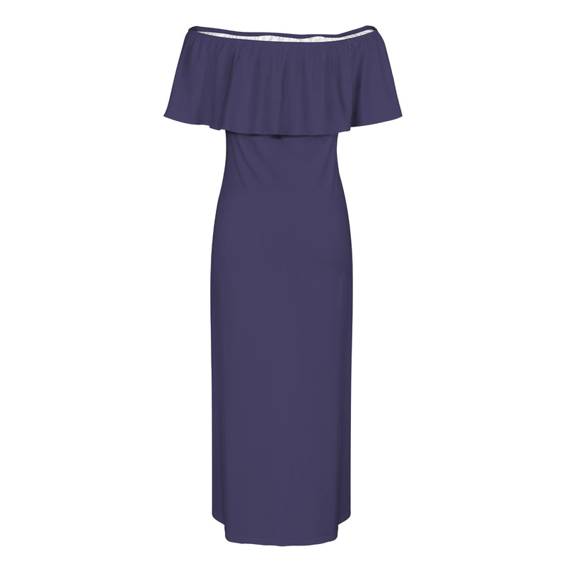 aviary purple Women's Off Shoulder Ruffle Boat Neck Dress (Model D71)