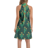 Tie Back Halter Neck Flared Dress