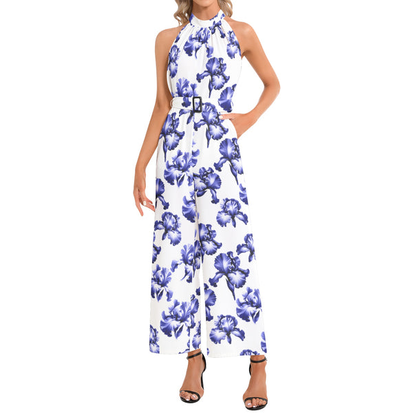 Halter Neck Buckle Belted Jumpsuit