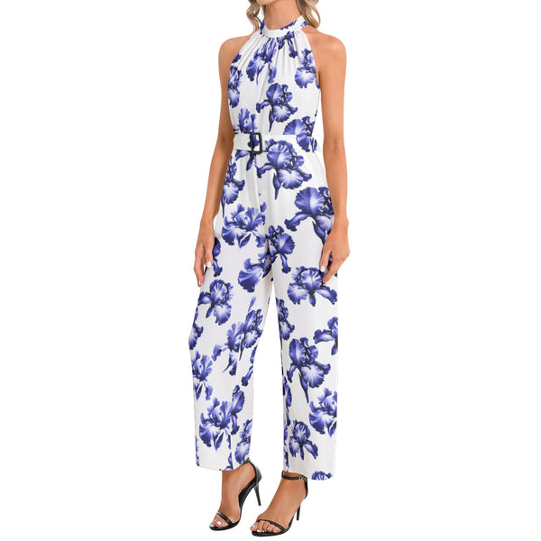 Halter Neck Buckle Belted Jumpsuit