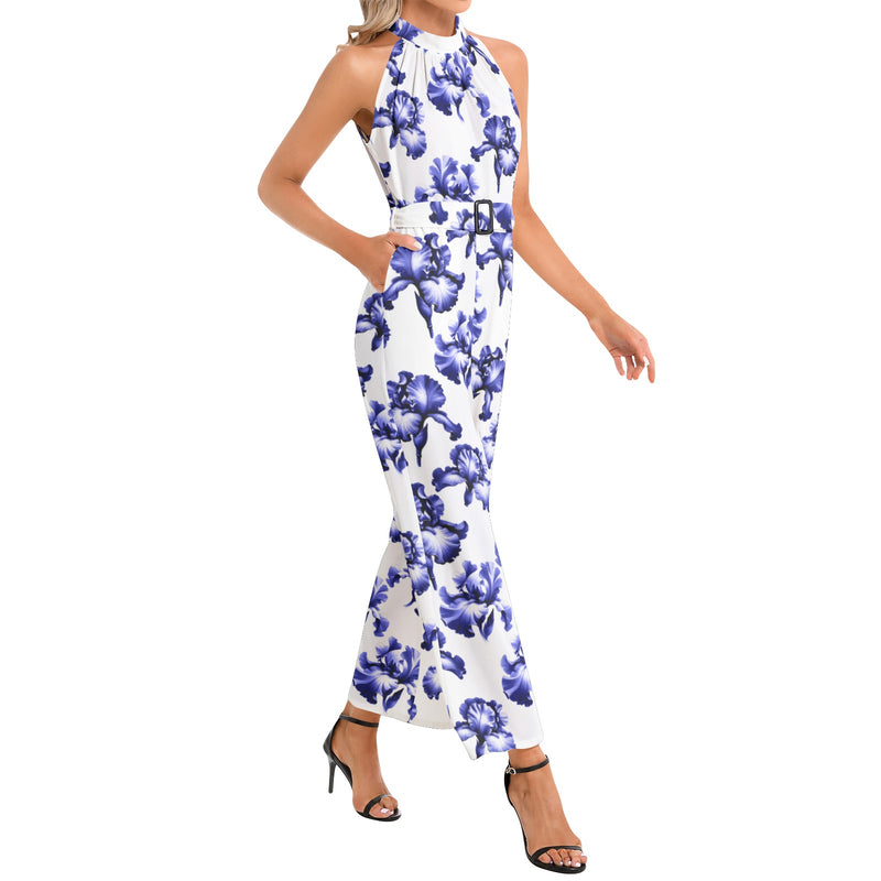 Halter Neck Buckle Belted Jumpsuit