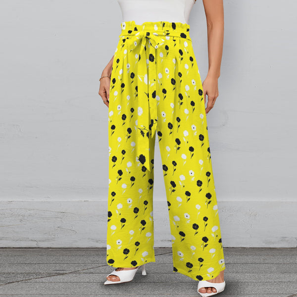 lemon poppy Strappy Elastic Waist Wide Leg Pants with Pockets