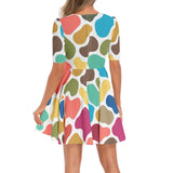 Short Sleeve Ruched Bust Flared Hem Dress