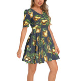 Short Sleeve Ruched Bust Flared Hem Dress