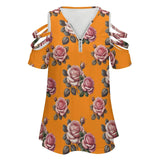 Women&#039;s Off Shoulder Zip V-Neck Tunic BE zip off shoulder top