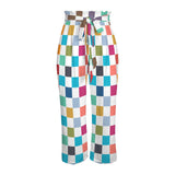 purple eclectic stripe print 2A Strappy Elastic Waist Wide Leg Pants with Pockets