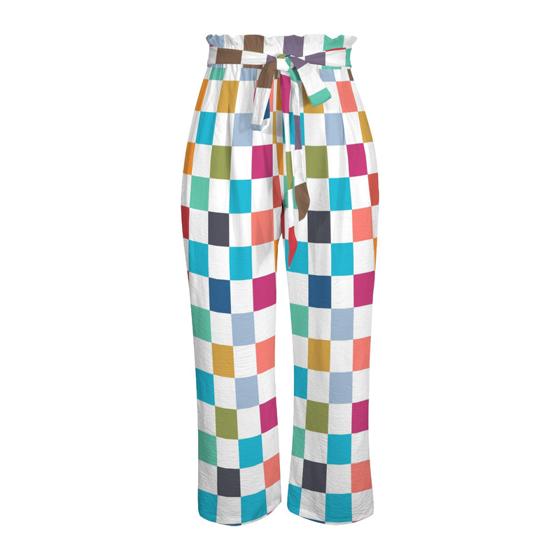 purple eclectic stripe print 2A Strappy Elastic Waist Wide Leg Pants with Pockets