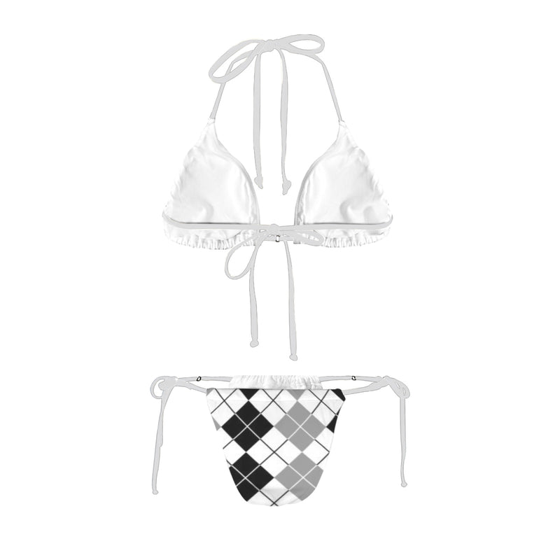 black white gray argyle print 2A Women's Halter String Bikini Set