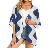 waves blue white print 2A Women's Kimono Chiffon Cover Ups (Model H51)