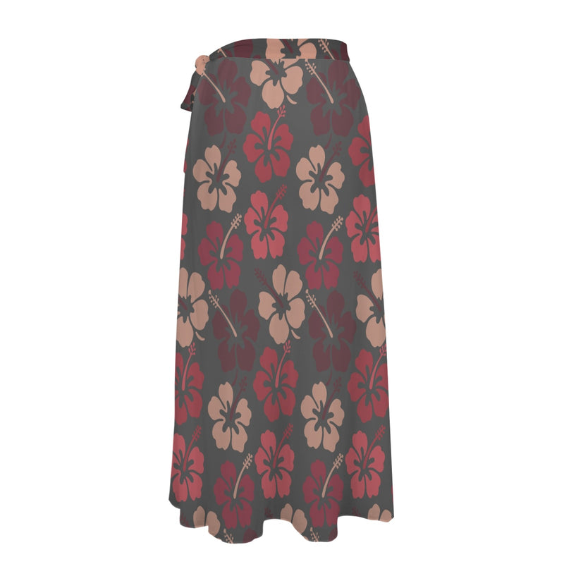 shades of red dress print Women's Long Knot Side Cover Up