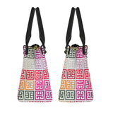 bi colored scheme greek key print PU Leather Handbag-Small (Model 1747)