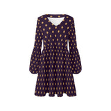 bronze polka dot on purple print V-Neck Loose Fit Dress (Model D62)