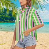 pink and green striped print Women's All Over Print Hawaiian Shirt (T58-2)