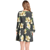 Lantern Sleeve Deep V-Neck Short Dress