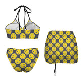 smiley 9k Drawstring Halterneck Three-Piece Swimsuit Skirt
