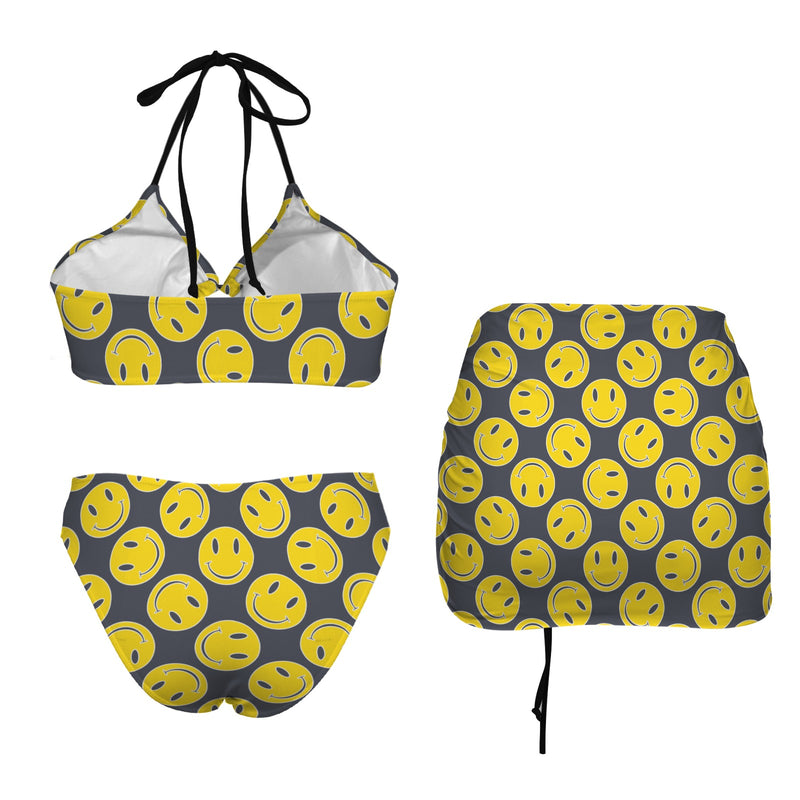smiley 9k Drawstring Halterneck Three-Piece Swimsuit Skirt