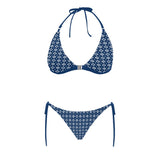 geo print 3 Buckle Front Halter Bikini Swimsuit (Model S08)