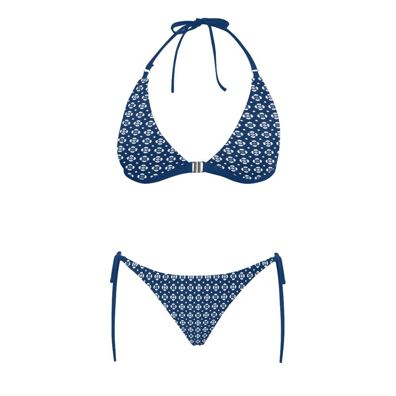 geo print 3 Buckle Front Halter Bikini Swimsuit (Model S08)