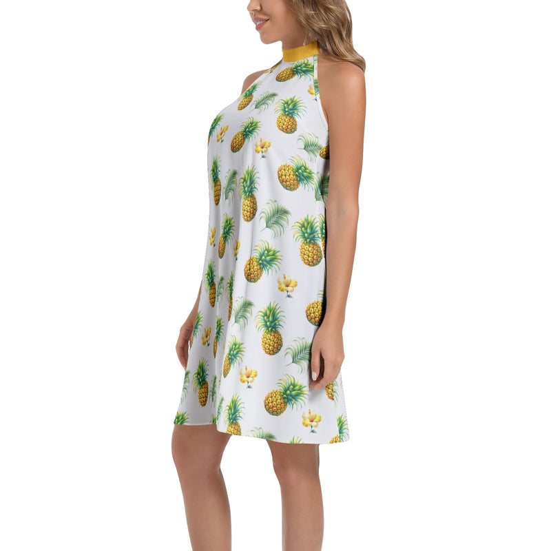 Tie Back Halter Neck Flared Dress