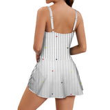 heart accent stripe accent print Women's One Piece Skirted Swimsuit (Model S54)