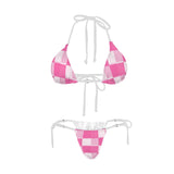 pink checkered medium print Women's Halter String Bikini Set