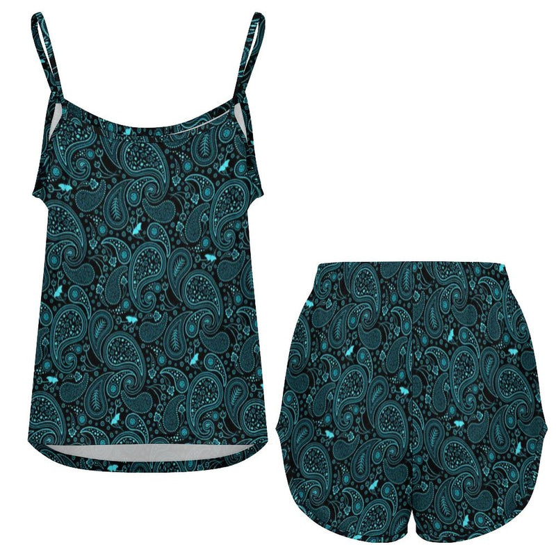 Paisley Women's Iace Silk Spaghetti Strap Shorts Pajama Set