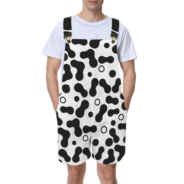 spotted bw print 2A Unisex Shorts Suspender Jumpsuit (Model L78)