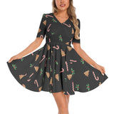 Short Sleeve Ruched Bust Flared Hem Dress