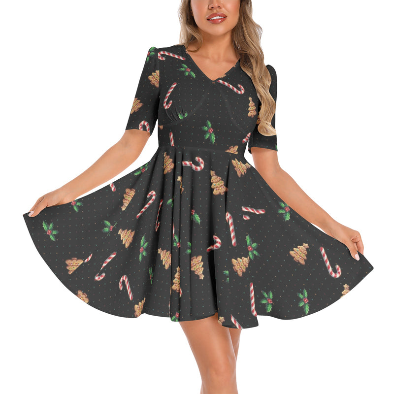 Short Sleeve Ruched Bust Flared Hem Dress