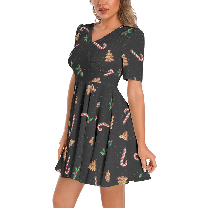 Short Sleeve Ruched Bust Flared Hem Dress