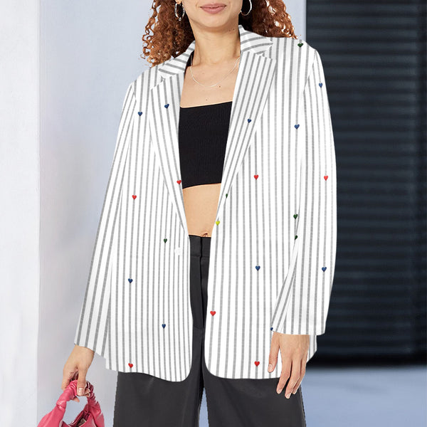 heart accent stripe accent print Women's All Over Print Blazer (Model H64)