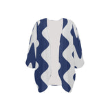 waves blue white print 2A Women's Kimono Chiffon Cover Ups (Model H51)