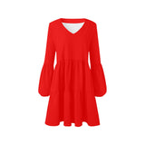 bright red V-Neck Loose Fit Dress (Model D62)