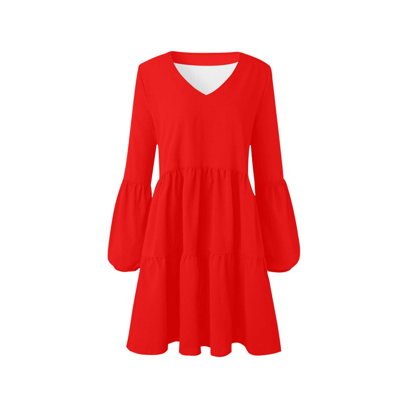 bright red V-Neck Loose Fit Dress (Model D62)