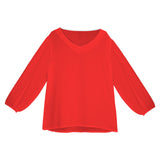 bright red Women's Loose V-Neck Long Puff Sleeve Top (Model H70)