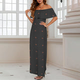 diamond net print 10A Women's Off Shoulder Ruffle Boat Neck Dress (Model D71)