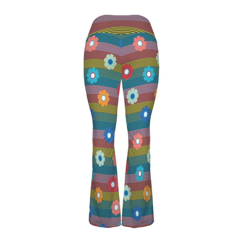 striped print 2B High Waist Crossover Tummy Control Flare Leggings