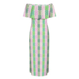 AKA GREEK Women's Off Shoulder Ruffle Boat Neck Dress (Model D71)