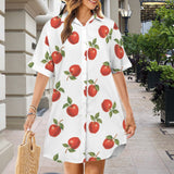 apples swimwear print Short Sleeve Button Front Shirt Dress